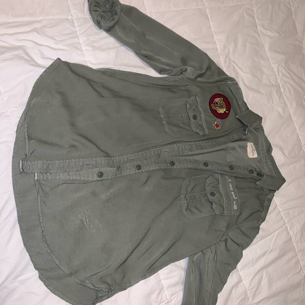 Army green button up with patches